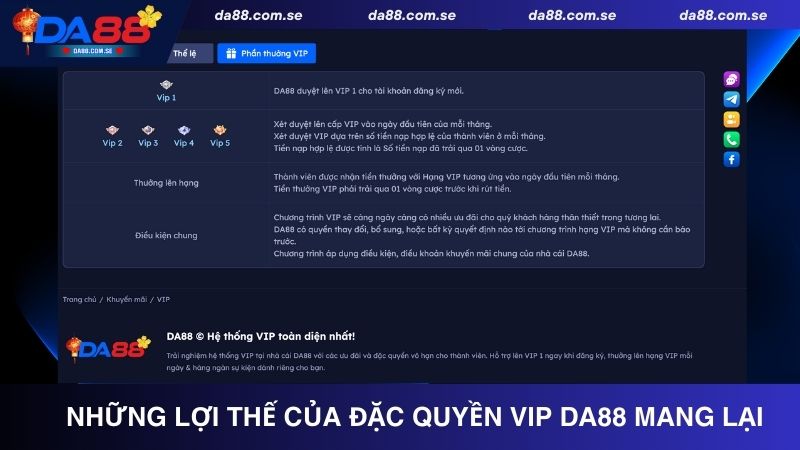 Những lợi thế khi nhận khuyến mãi đặc quyền vip tại Da88